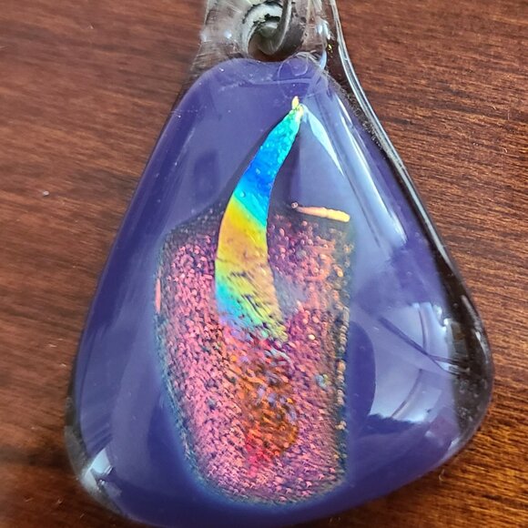 Fused Dichroic Glass Pendant in Purple plus Pink Blue Gold - Picture 1 of 4